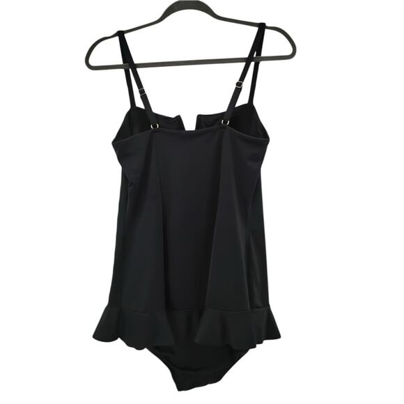 Spanx One Piece Ruffle Swim Dress Black Slimming Shaping Swimsuit Size 14 - Picture 3 of 5